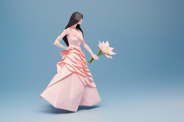 Naklejka premium Woman with abstract colorful flowers, paper art style, origami