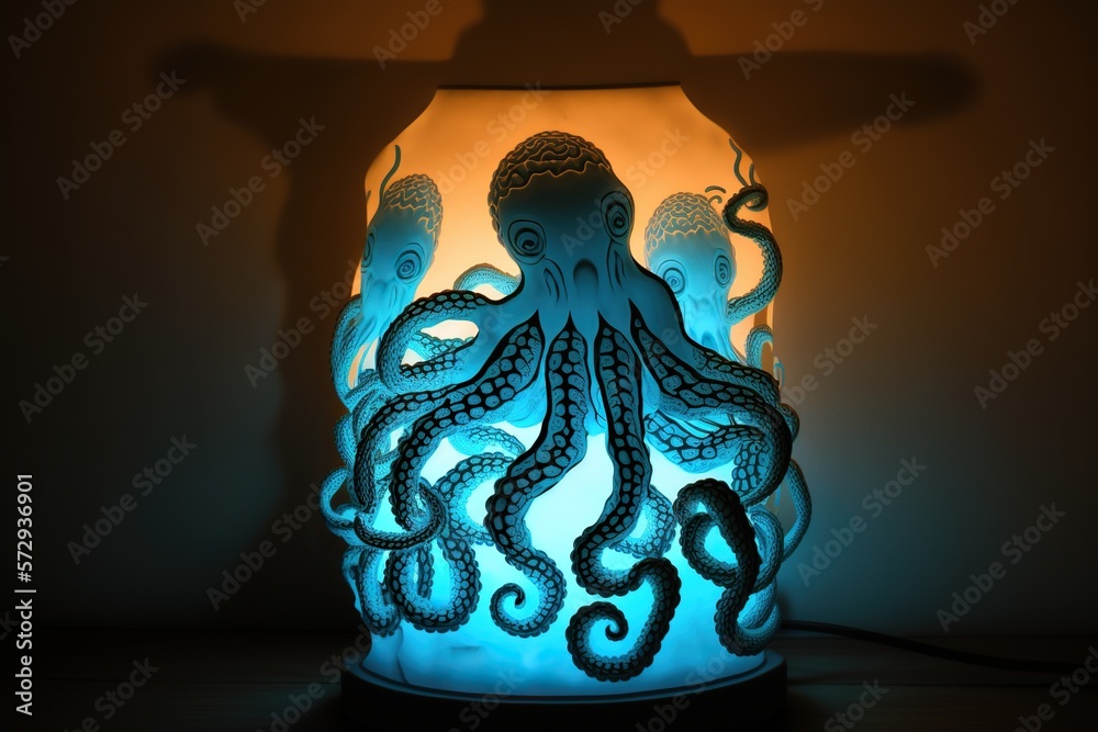 Wall mural Octopuses lamp glowing, concept of Glowing Light and Sea Creature, created with Generative AI technology