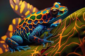 Foto op Canvas Poison dart frog skin vibrant, concept of Toxin-Secreting and Brightly-Colored, created with Generative AI technology © tookitook