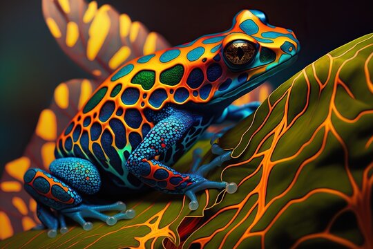 Poison dart frog skin vibrant, concept of Toxin-Secreting and Brightly-Colored, created with Generative AI technology