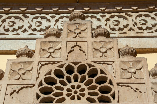 Detailed Carving of wall in ancient building in Jaipur, Indi