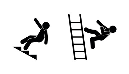 icon fall from stairs, illustration man fell down, warning sign
