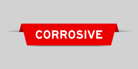 Red color inserted label with word corrosive on gray background