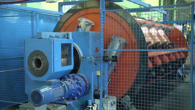 Modern cable production, cable factory. Copper cable manufacturing process in a modern plant