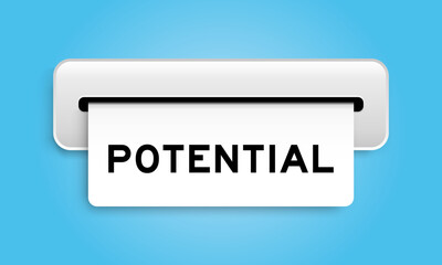 White coupon banner with word potential from machine on blue color background