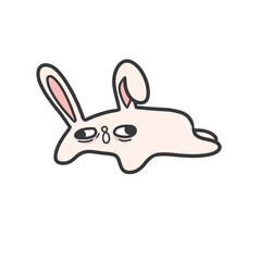 Obraz premium Rabbit cartoon drawing, hand drawn lazy bunny character, PNG Transparent.