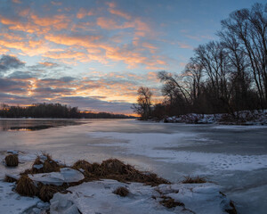 winter sunrise over the lake