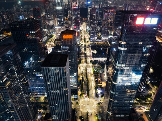 Aerial view of landscape at night in Shenzhen city,China