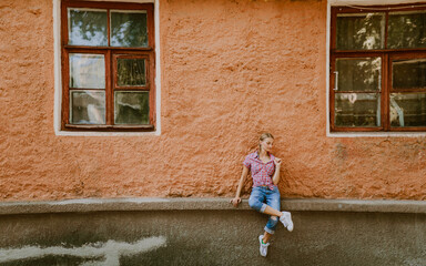 person standing on the window