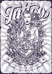 Tattoo studio girl poster monochrome