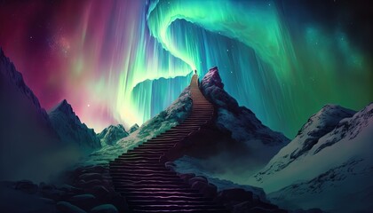stair way to heaven, entrance gate to other dimension rift, unknown place, Generative Ai