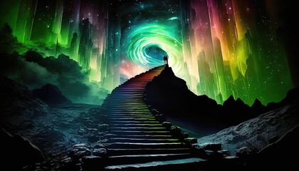 stair way to heaven, entrance gate to other dimension rift, unknown place, Generative Ai