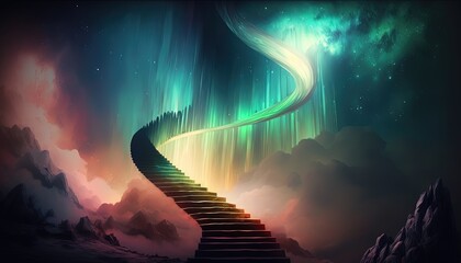 stair way to heaven, entrance gate to other dimension rift, unknown place, Generative Ai - obrazy, fototapety, plakaty