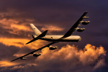 Jet Bomber on a long range combat mission. Heavy eight engined Bomber aeroplane