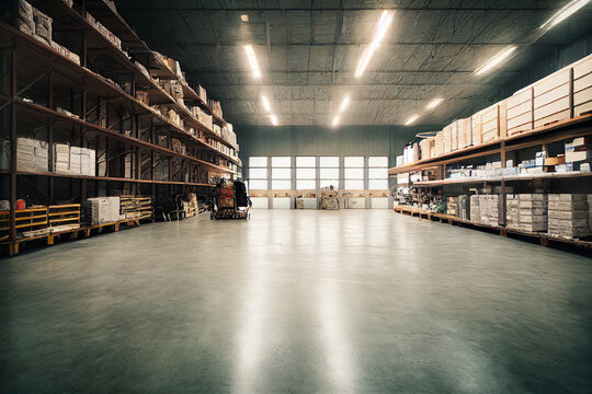 large warehouse with boxes, Generative AI Art Illustration 02