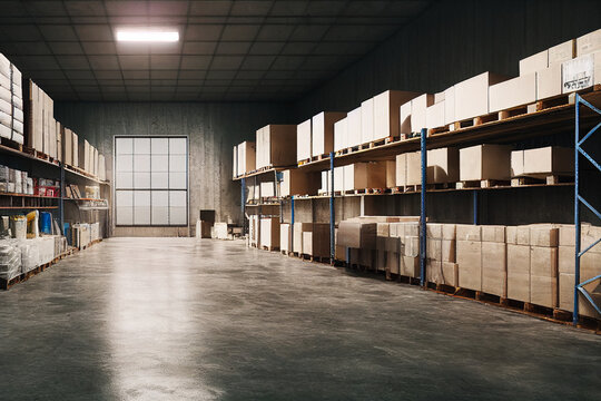 large warehouse with boxes, Generative AI Art Illustration 04