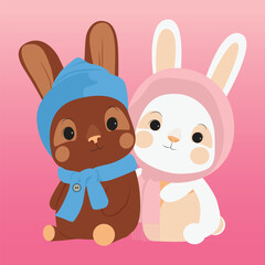 Obraz na płótnie Canvas Illustration of cute brown and white rabbit doll.