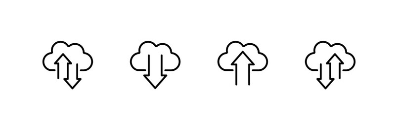 Cloud wiht arrow icon set. Data exchange symbol. Upload and download