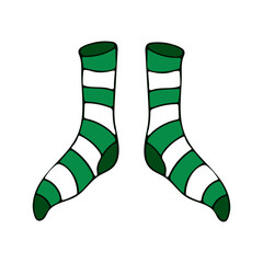 Hand sketched Vector illustration of Happy Saint Patricks Day. Striped white green socks