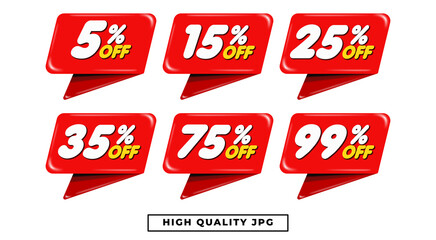 bundle Sale labels Discount tags with percent set 5,15, 25, 35,75,99 red,white,yellow