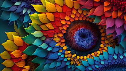 Colorful background from petals of colorful Sunflowers, Summer colors in the garden, Generative AI