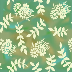 Modern flower and leaves seamless pattern on colorful gradient background
