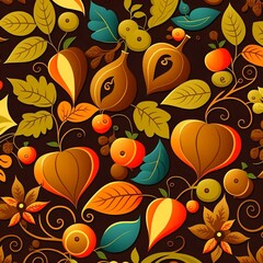 Trees and houses seamless pattern. Autumn, fall city landscape. Can be printed and used as wrapping paper, wallpaper.