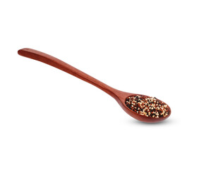 Chia seeds in a Wooden spoon transparent on white background