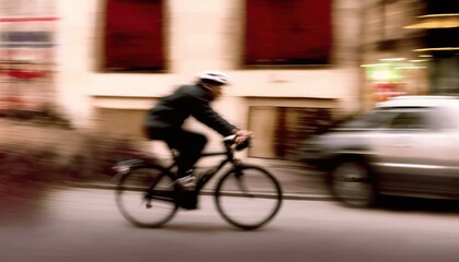 Fast cycling in the city, blur background, generative ai