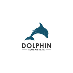 logo illustration of a jumping dolphin