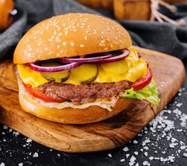 Closeup of burger made from vegetables and beef