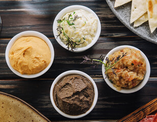 Assorted of oriental food, mezze top view