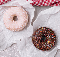 Set of yummy colorful pastel retro summer fashion donuts