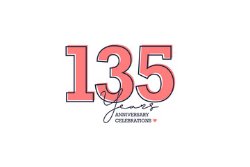 135 years anniversary. Anniversary template design concept with peach color and black line, design for event, invitation card, greeting card, banner, poster, flyer, book cover and print. Vector Eps10