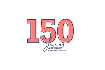 150 years anniversary. Anniversary template design concept with peach color and black line, design for event, invitation card, greeting card, banner, poster, flyer, book cover and print. Vector Eps10