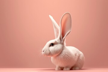 Obraz premium White bunny on pastel pink background. Ai generative.