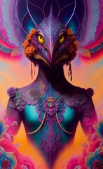 Obraz premium Peacock Hair Style Vibrant Colorful Anthropomorphic Alien