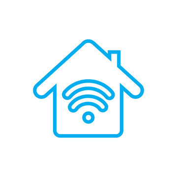 Smart Home With Wi-fi Line Vector Icon. Home Broadband Concept