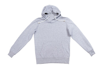 gray sweatshirt with a hood on a white background isolated copy space, empty hoody