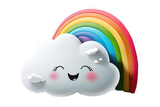 Cloud smile with cute rainbow on transparent background. generative Ai