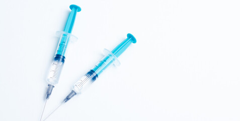 Disposable plastic syringe prepared for injection and vaccination in the hospital. The concept of medicine and health