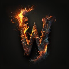 Fototapeta premium decorative fire letter W for fun and whimsical touch generative ai