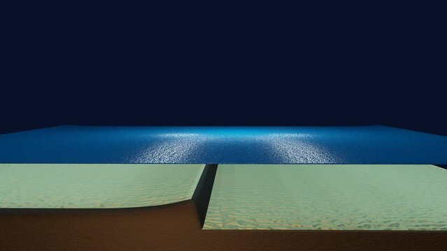 Tsunami creation with plate tectonics 3D rendered 4K HD Animation