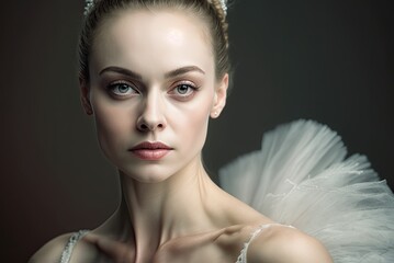Close up studio lighting portrait of ballerina woman on the black background, cinematic look, AI generative. - obrazy, fototapety, plakaty