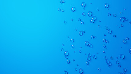 余白を設けた多数の水滴の背景素材（青色）（横長）