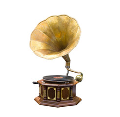 antique gramophone isolated on white - 572952504