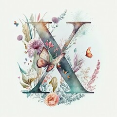 floral monogram letter X for your fauna inspired projects generative ai