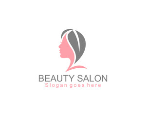 woman face with leaf style stylized beauty salon logo