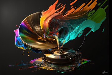 Gramofon abstrakcyjny kolorowy akrylowy Generative AI