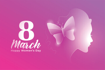 Obraz premium march 8th women's day lovely banner with butterfly and lady face